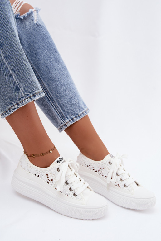 Zapatos casual blancos con plataforma y elementos recortados Lee Cooper LCIN-26-44-4485