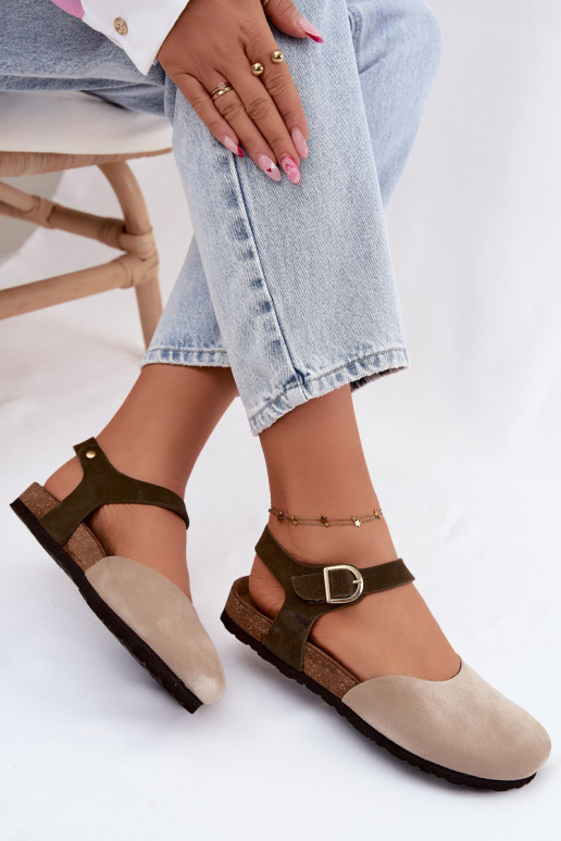 Piel Sandalias mujer anteZakrytymi Palcami Tiene queciejka H7365-04 beige