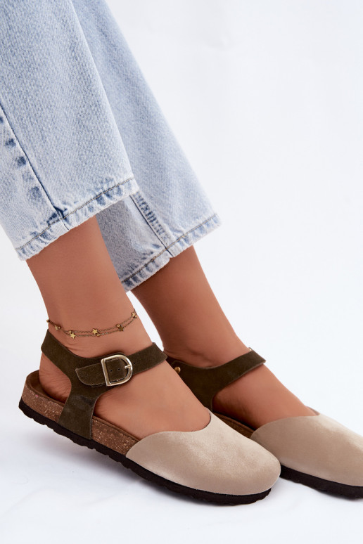 Piel Sandalias mujer anteZakrytymi Palcami Tiene queciejka H7365-04 beige