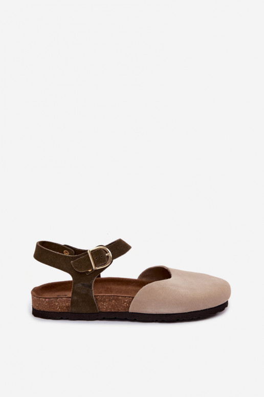 Piel Sandalias mujer anteZakrytymi Palcami Tiene queciejka H7365-04 beige