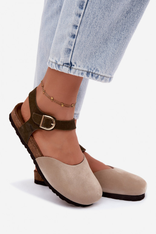 Piel Sandalias mujer anteZakrytymi Palcami Tiene queciejka H7365-04 beige
