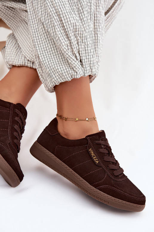 Piel de gamuza Zapatillas modelo zapatos. Femenino Vinceza 79635 CzekoladoAe