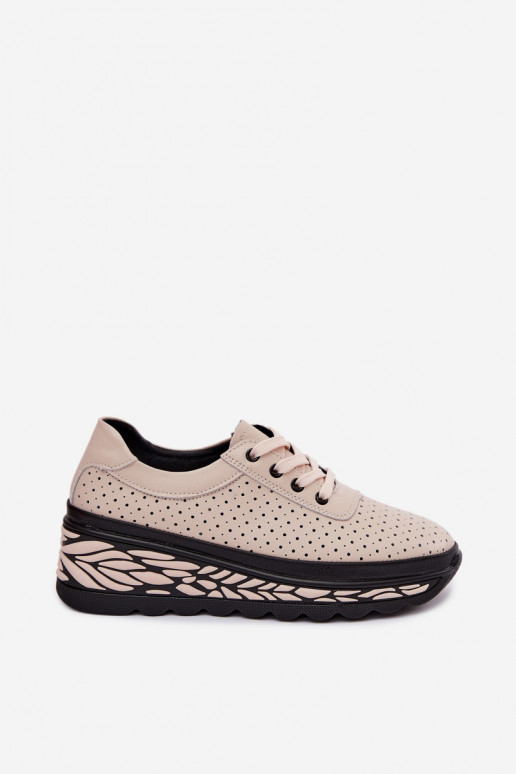 Zapatos de color arena para mujer con elementos calados y plataforma Morra