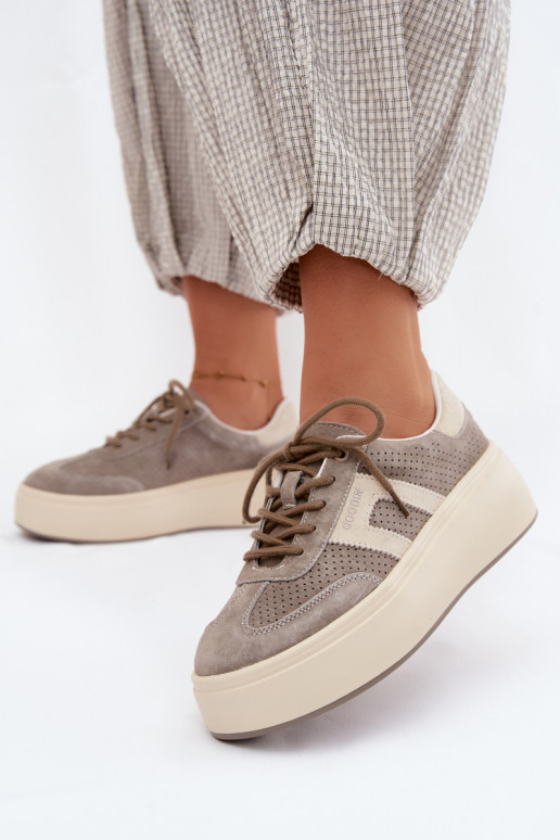 Zapatillas grises para mujer con plataforma y perforación Umbry