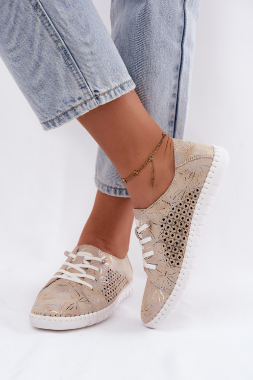 Zapatos de color arena estampados con elementos calados de ante sintético Tenebra