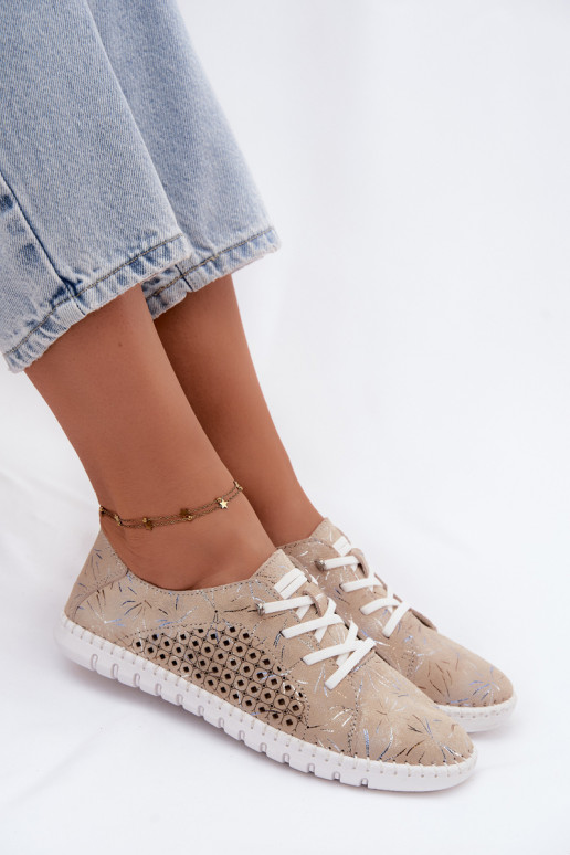 Zapatos de color arena estampados con elementos calados de ante sintético Tenebra