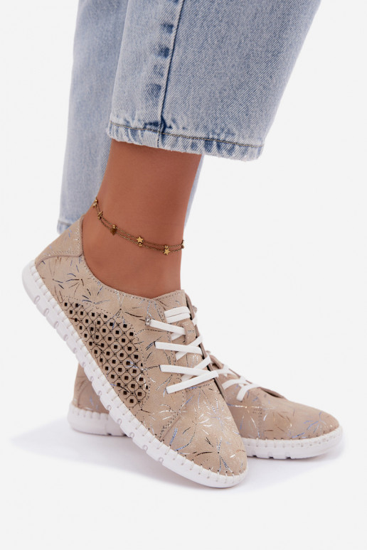 Zapatos de color arena estampados con elementos calados de ante sintético Tenebra