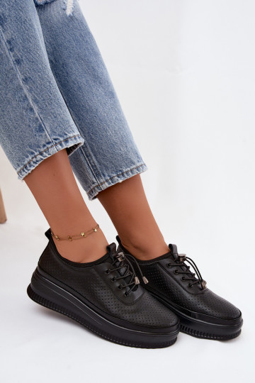 Zapatos negros para mujer con plataforma y perforación Dalila