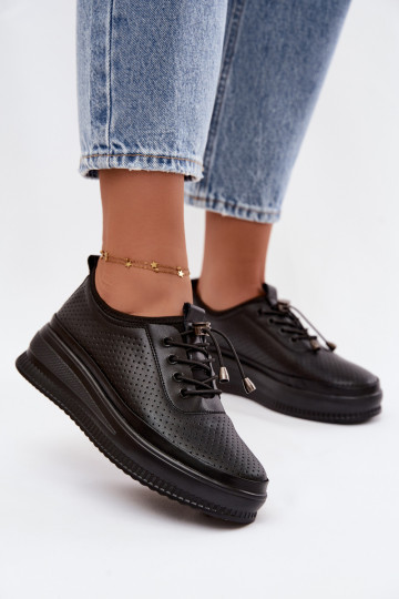 Zapatos negros para mujer con plataforma y perforación Dalila 2