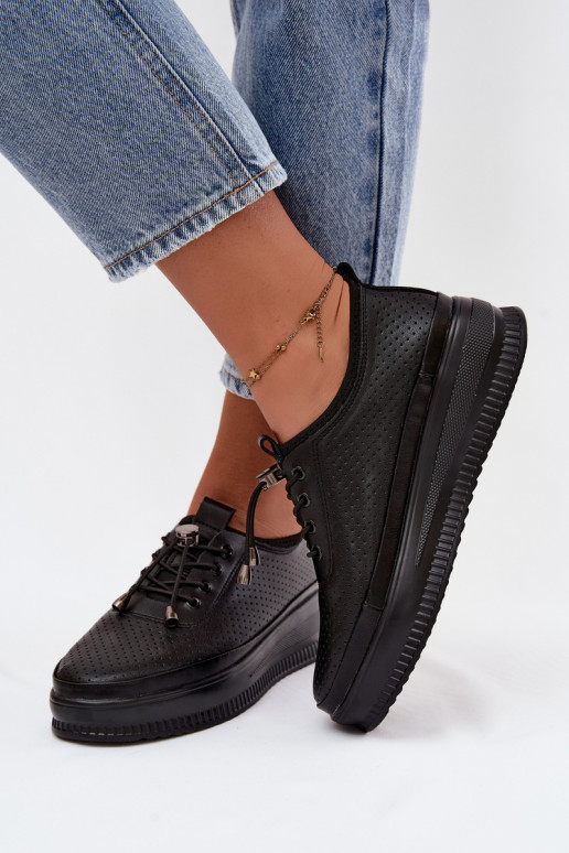 Zapatos negros para mujer con plataforma y perforación Dalila