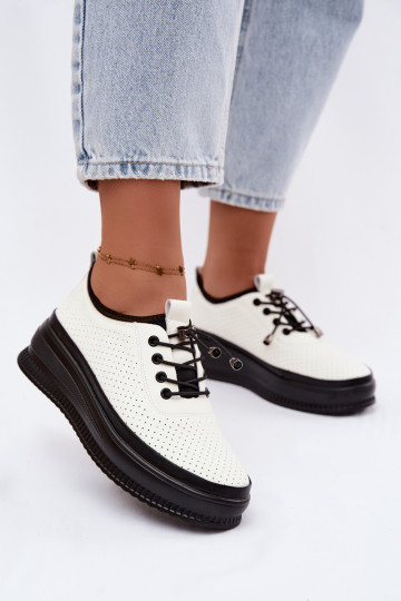 Zapatos blancos para mujer con plataforma y perforación Dalila 2