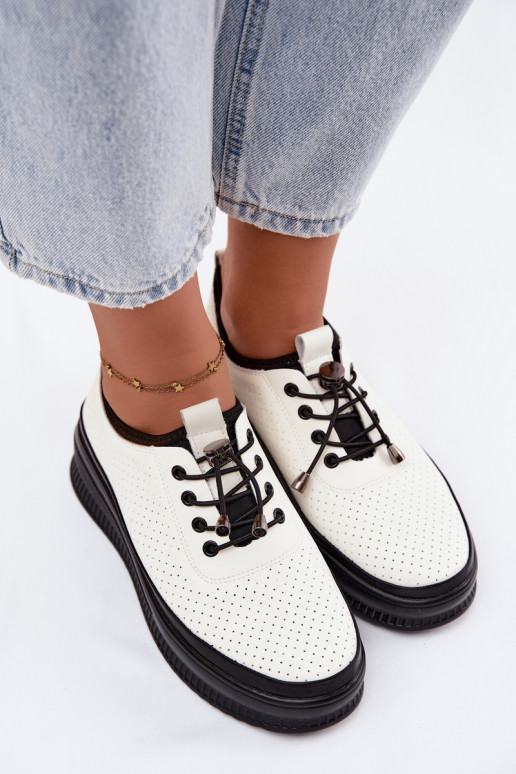 Zapatos blancos para mujer con plataforma y perforación Dalila