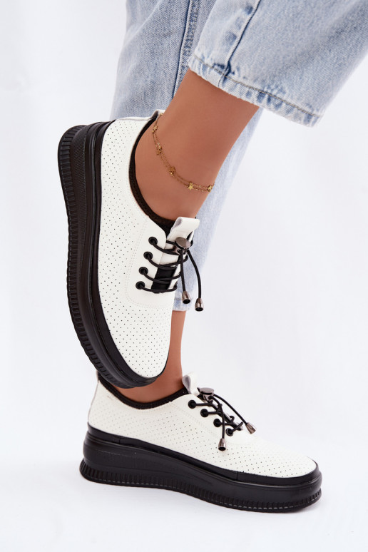Zapatos blancos para mujer con plataforma y perforación Dalila