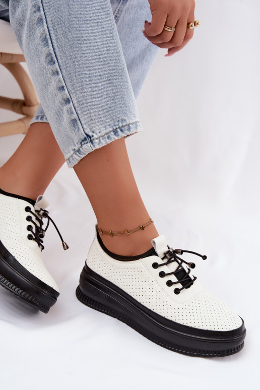 Zapatos blancos para mujer con plataforma y perforación Dalila
