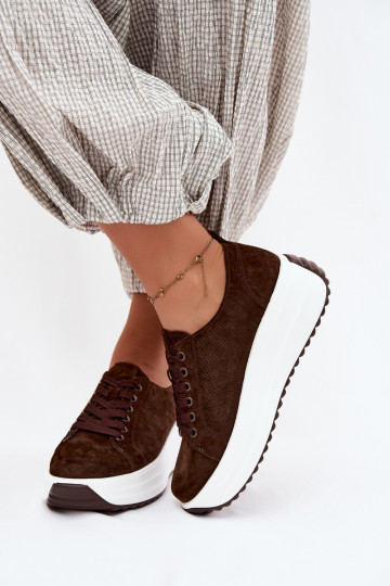 Zapatillas de color chocolate para mujer de ante sintético con plataforma Inaya 2