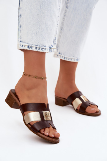 Zapatillas de cuero para mujer con tacones Zazoo color chocolate 2
