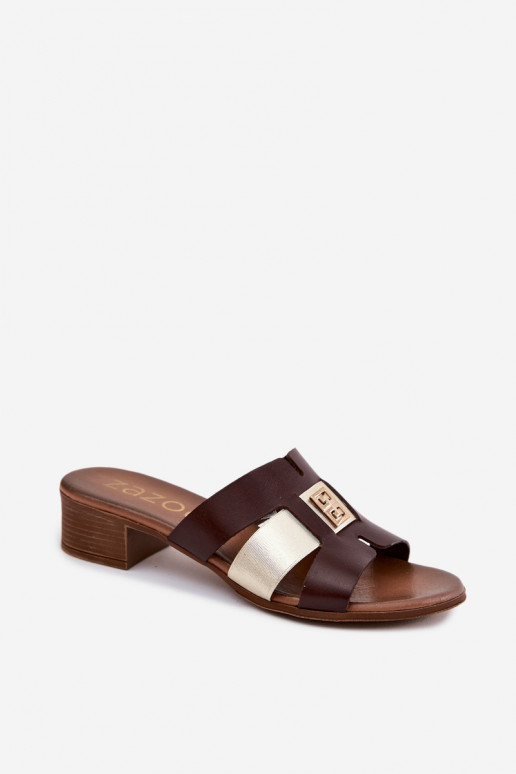 Zapatillas de cuero Femenino con tacones Zazoo 40517 CzekoladoAe