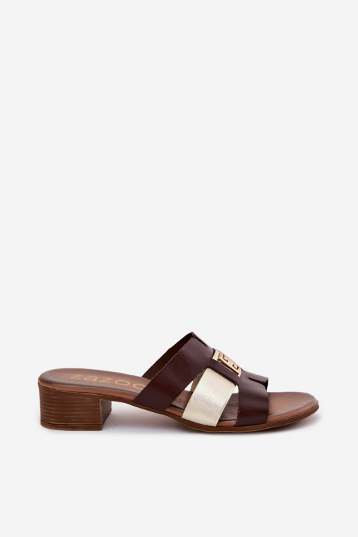 Zapatillas de cuero para mujer con tacones Zazoo color chocolate