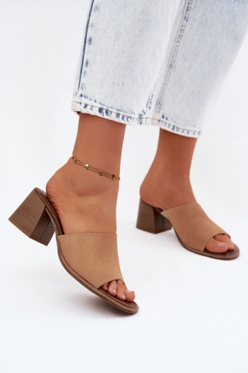 Zapatillas de tacón de ante sintético beige para mujer Zazoo 2