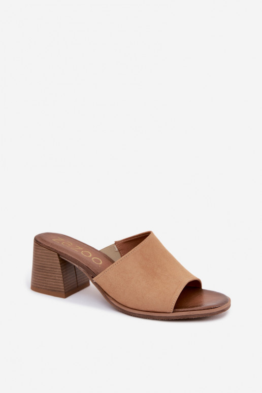 Zapatillas de tacón de ante sintético beige para mujer Zazoo