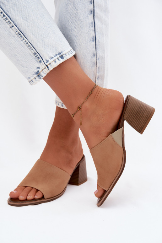 Zapatillas de tacón de ante sintético beige para mujer Zazoo