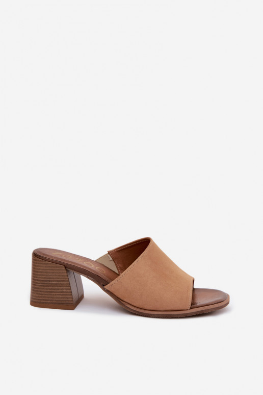 Zapatillas de tacón de ante sintético beige para mujer Zazoo