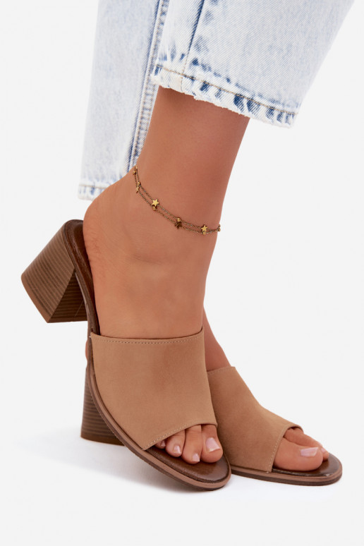 Zapatillas de tacón de ante sintético beige para mujer Zazoo