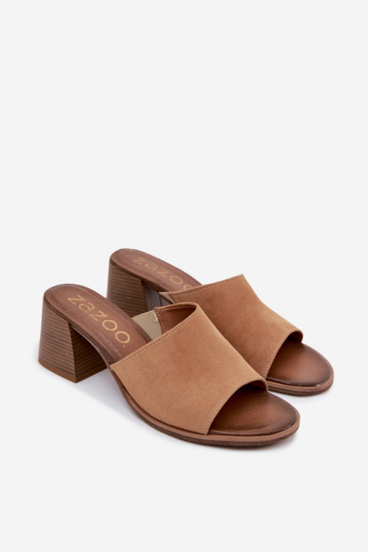 Piel Zapatillas de ante para mujer. con tacones Zazoo 40519 beige