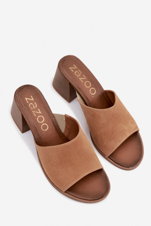 Piel Zapatillas de ante para mujer. con tacones Zazoo 40519 beige