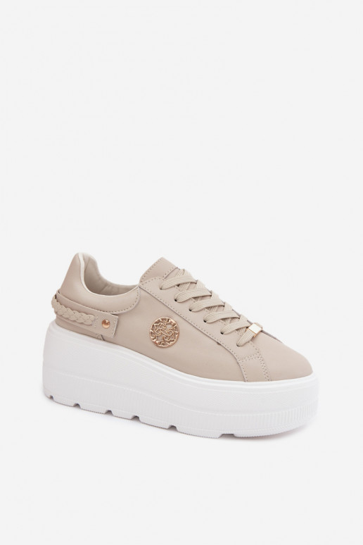 Zapatillas de deporte de piel sintética para mujeres con plataforma D&A LR61-7095 en color arena