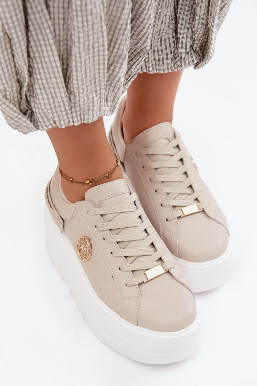 Zapatillas de deporte de piel sintética para mujeres con plataforma D&A LR61-7095 en color arena
