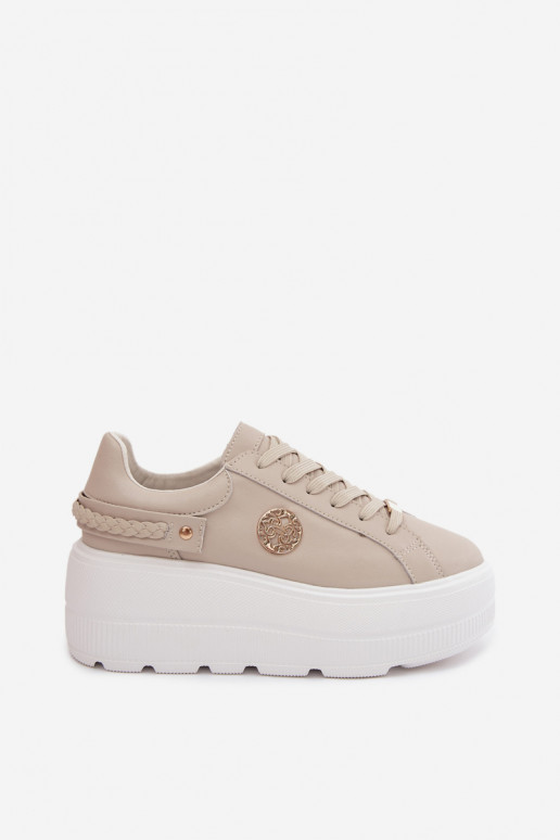 Zapatillas de deporte de piel sintética para mujeres con plataforma D&A LR61-7095 en color arena
