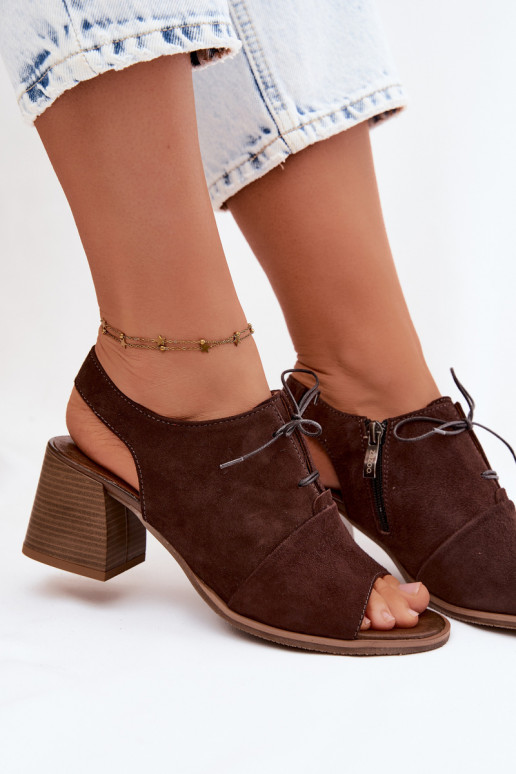 Zapatos de tacón elegantes de cuero con detalles estilizados Zazoo 40523 en color chocolate
