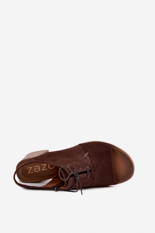 Zapatos de tacón elegantes de cuero con detalles estilizados Zazoo 40523 en color chocolate