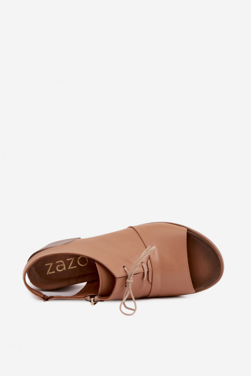 Sandalias de cuero de tacón alto con detalles estilizados Zazoo 40523 en color capuchino