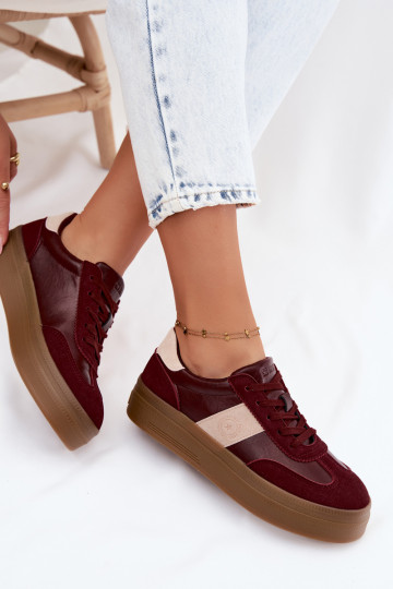 Zapatillas de deporte para mujeres con plataforma Big Star UU274013 en color burdeos
