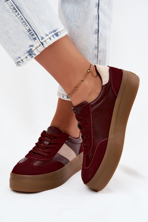 Zapatillas de deporte para mujeres con plataforma Big Star UU274013 en color burdeos