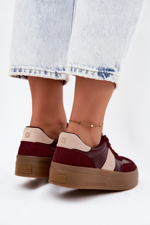 Zapatillas de deporte para mujeres con plataforma Big Star UU274013 en color burdeos