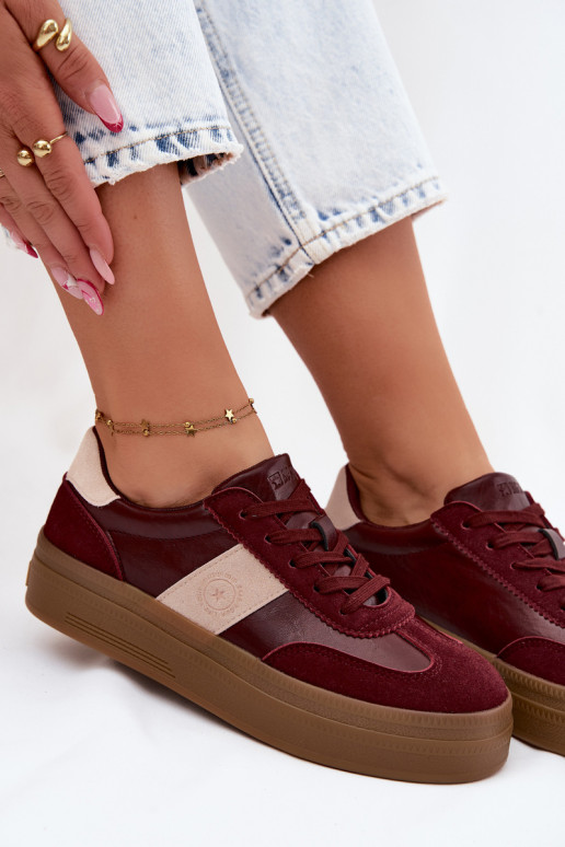 Zapatillas de deporte para mujeres con plataforma Big Star UU274013 en color burdeos