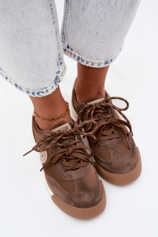 Zapatillas de ante para mujeres con cordones dobles Big Star UU274002 en color marrón