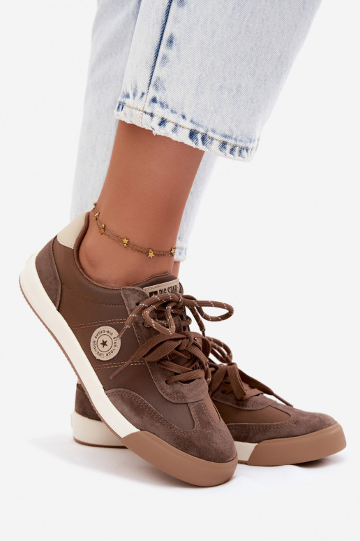 Zapatillas de ante para mujeres con cordones dobles Big Star UU274002 en color marrón