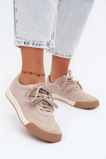 Zapatillas de ante para mujeres con cordones dobles Big Star UU274001 en color arena