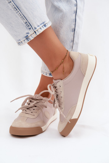 Zapatillas de ante para mujeres con cordones dobles Big Star UU274001 en color arena 2