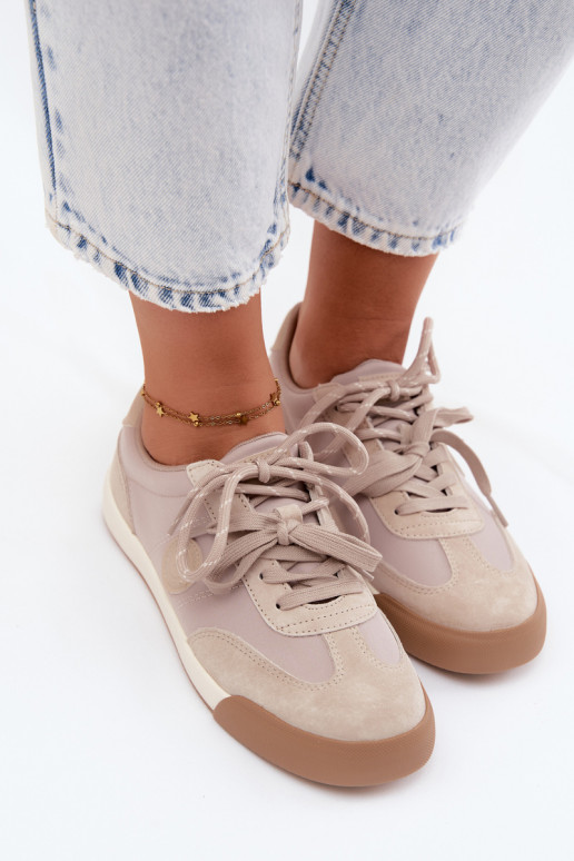 Zapatillas de ante para mujeres con cordones dobles Big Star UU274001 en color arena