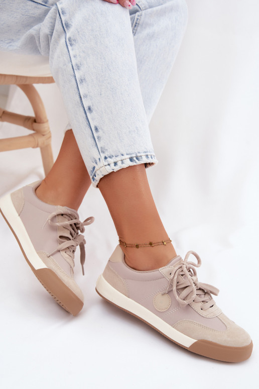 Zapatillas de ante para mujeres con cordones dobles Big Star UU274001 en color arena