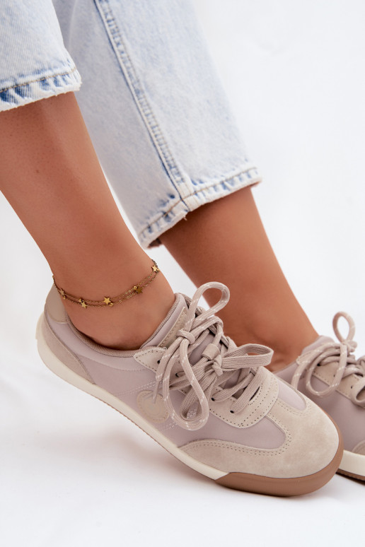 Zapatillas de ante para mujeres con cordones dobles Big Star UU274001 en color arena