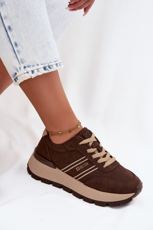 Zapatillas de deporte para mujeres con plataforma Big Star UU274040 en color chocolate
