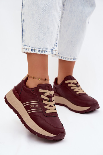 Zapatillas de mujer burdeos con plataforma Big Star UU274041 2
