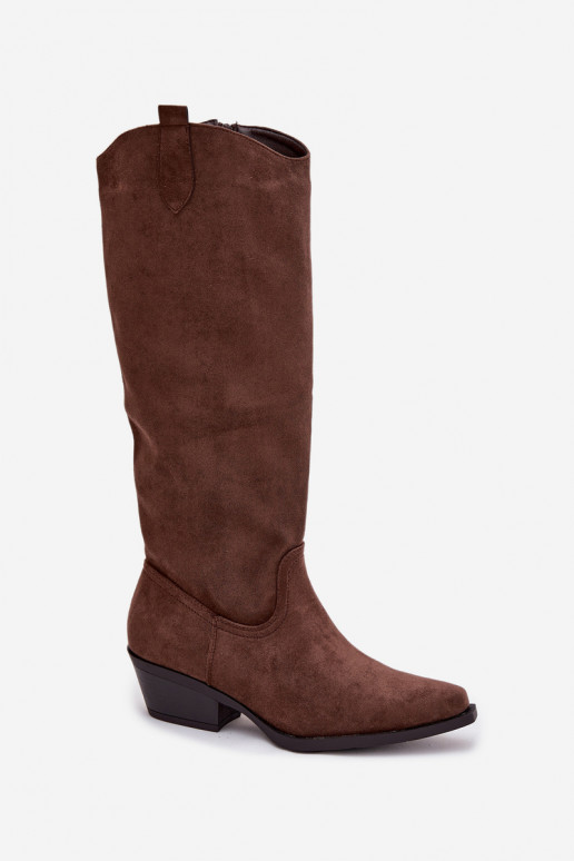 Botas de vaquero marrones de ante sintético con tacón Esmira