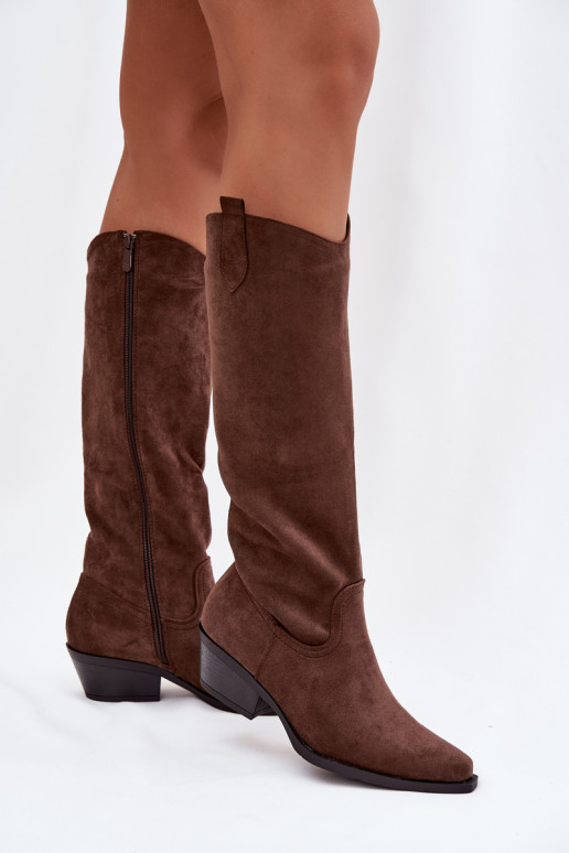 Botas de vaquero marrones de ante sintético con tacón Esmira